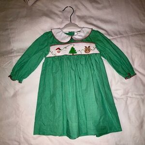 Petit Ami Green Holiday Dress with White Collar